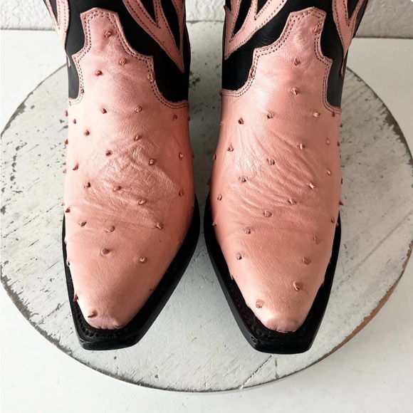 Lane Jolene Ostrich Boots pink and black 7 - Picture 10 of 12